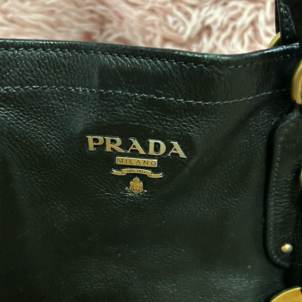 Prada Black Leather Tote with Gold Accents - Picture 6 of 16